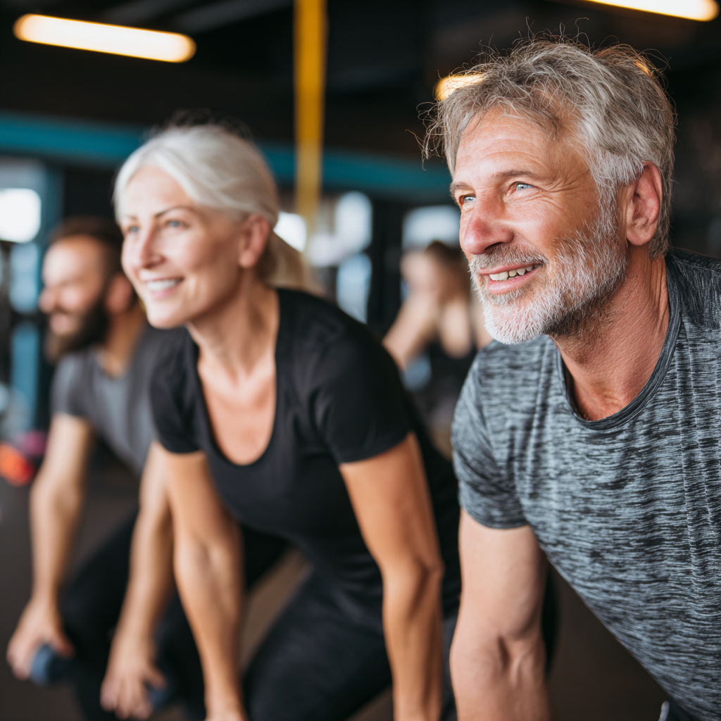 Група от усмихнати български хора на различна възраст извършват функционални упражнения на открито в парк